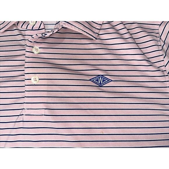 B. Draddy Large Men's Pink Striped Golf Polo Embroidered Striped - Picture 3 of 9